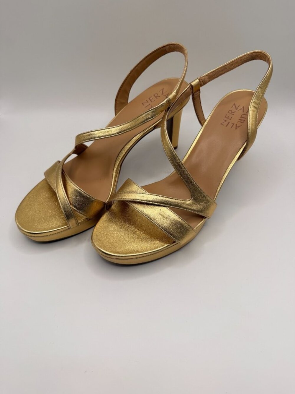 Naturalizer Womens Abby Gold Metallic Dress Heel Sandal Sz 9